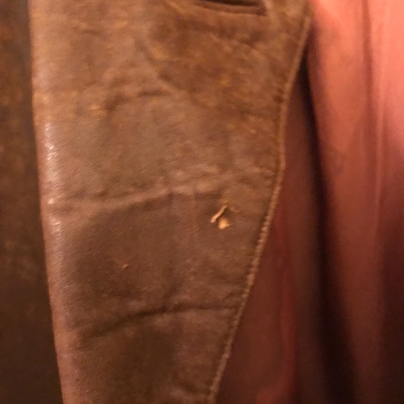 Womens 80s Vintage Long Brown Genuine Leather Coat - Picture 6 of 16